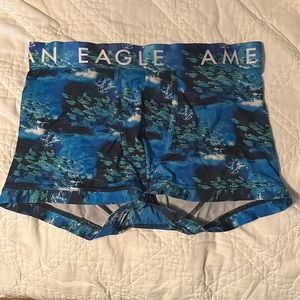 American Eagle Flex Trunks Blue Fish Print Size Medium